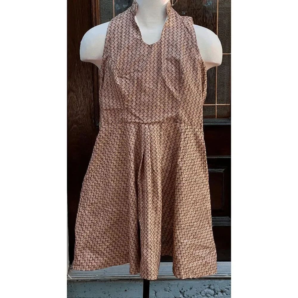 One of Kind Handmade Bamboo Wood Pattern Keyhole Front Fit and Flare Dress: Man